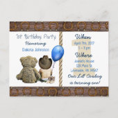 Lil Cowboy Baby Boy en Teddy Beer 1e Verjaardag Uitnodiging Briefkaart (Voorkant)