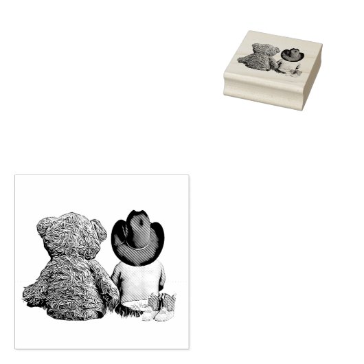 Lil Cowboy Baby met Teddy Bear Rubberstempel (Gestempeld)