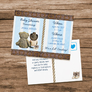 Lil Cowboy Boy and Teddy Bear Baby shower Inv Uitnodiging Briefkaart