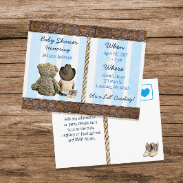 Lil Cowboy Boy and Teddy Bear Baby shower Inv Uitnodiging Briefkaart