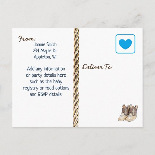 Lil Cowboy Boy and Teddy Bear Baby shower Inv Uitnodiging Briefkaart (Achterkant)