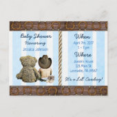 Lil Cowboy Boy and Teddy Bear Baby shower Inv Uitnodiging Briefkaart (Voorkant)