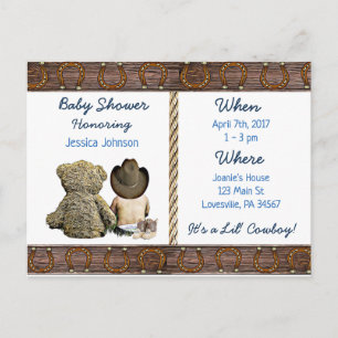 Lil Cowboy Boy en Teddy Bear Baby shower Uitnodiging Briefkaart