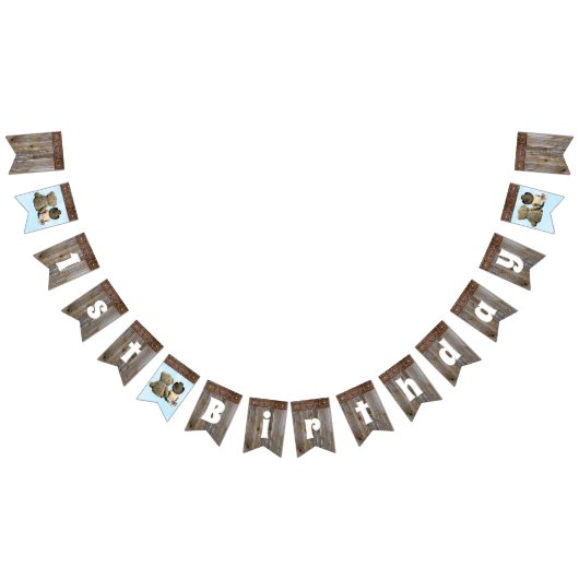 Lil' Cowboy en Teddy Bear 1e verjaardagsfeestje Vlaggetjes (Alle)