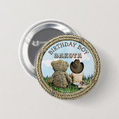 Lil' Cowboy en Teddy Bear Boy's Birthday Boy Ronde Button 5,7 Cm (Voorkant /achterkant)
