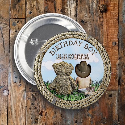 Lil' Cowboy en Teddy Bear Boy's Birthday Boy Ronde Button 5,7 Cm