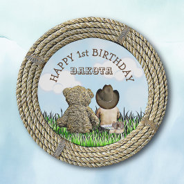 Lil' Cowboy en Teddy Bear Boy's eerste verjaardag Papieren Bordje