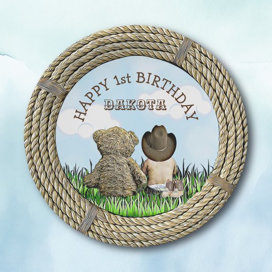 Lil' Cowboy en Teddy Bear Boy's eerste verjaardag Papieren Bordje
