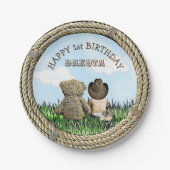 Lil' Cowboy en Teddy Bear Boy's eerste verjaardag Papieren Bordje (Voorkant)