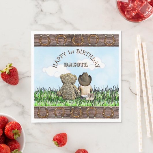 Lil' Cowboy en Teddy Bear Eerste Verjaardag Servet (Insitu)