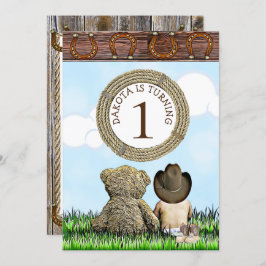 Lil' Cowboy en Teddy Bear Eerste Verjaardagsfeestj Kaart