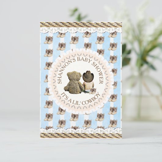 Lil' Cowboy Land en Western Baby shower Kaart (Staand voorkant)