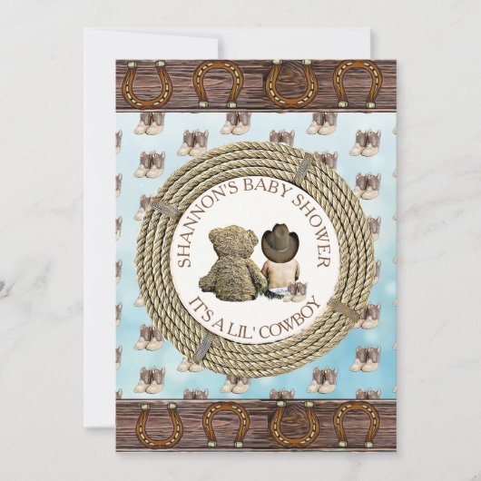 Lil' Cowboy Land en Western Baby shower Kaart (Voorkant)