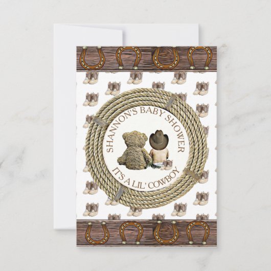 Lil' Cowboy Land en Western Baby shower Kaart (Voorkant)