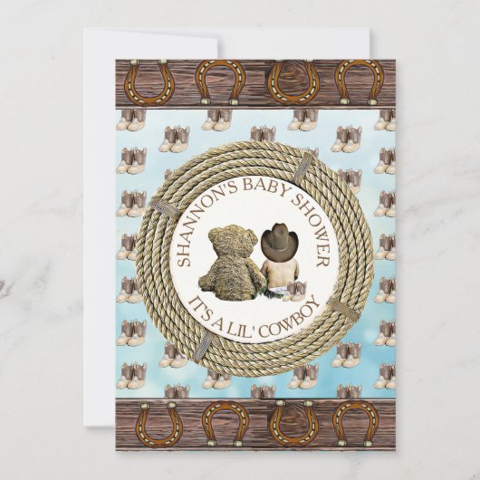 Lil' Cowboy Land en Western Baby shower Kaart (Voorkant)