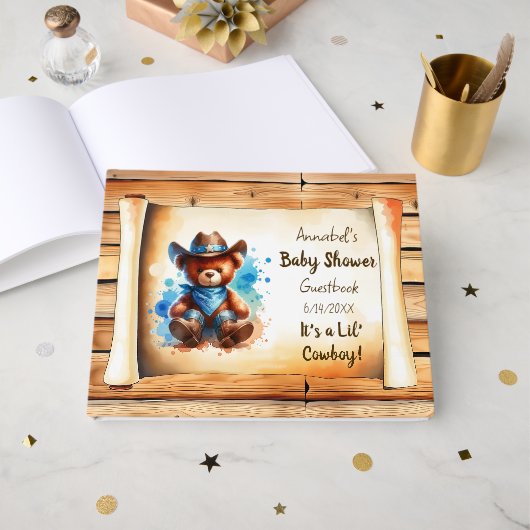 Lil' Cowboy personaliseerde het Baby shower van de Gastenboek (Voorkant open)