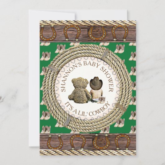Lil' Cowboy Rustic Land en Western Baby shower Kaart (Voorkant)