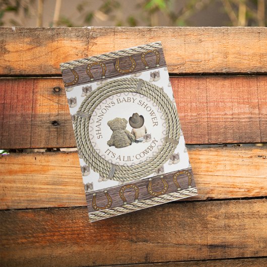 Lil' Cowboy Rustic Land en Western Baby shower Kaart