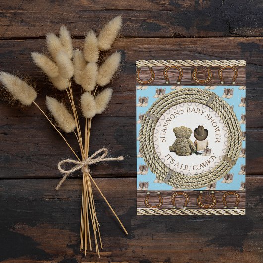 Lil' Cowboy Rustic Land en Western Baby shower Kaart