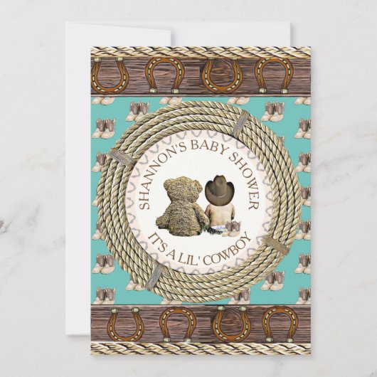 Lil' Cowboy Rustic Land en Western Baby shower Kaart (Voorkant)