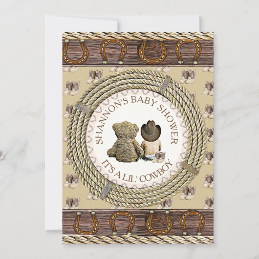 Lil' Cowboy Rustic Land en Western Baby shower Kaart (Voorkant)
