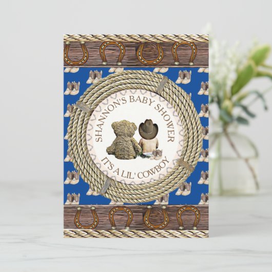 Lil' Cowboy Rustic Land en Western Baby shower Kaart (Staand voorkant)
