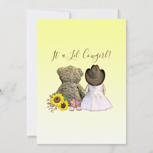 Lil' Cowgirl en Teddy Bear | BABY SHOWER Kaart (Achterkant)