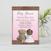 Lil' Cowgirl en Teddy Bear | Roze Baby shower Kaart (Staand voorkant)