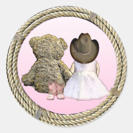Lil' Cowgirl | Roze Baby shower Ronde Sticker