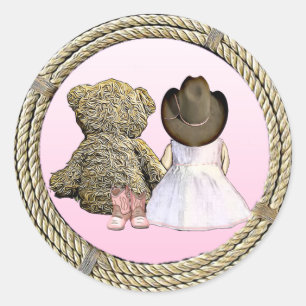 Lil' Cowgirl   Roze Baby shower Ronde Sticker