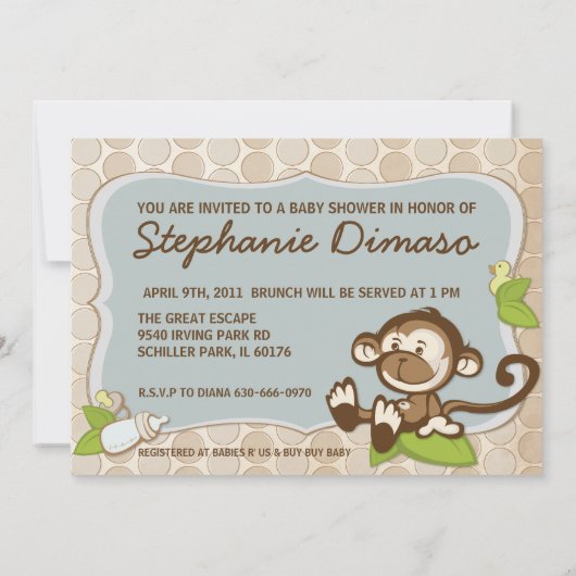 Lil Cute Monkey Baby shower nodigt uit Kaart (Achterkant)