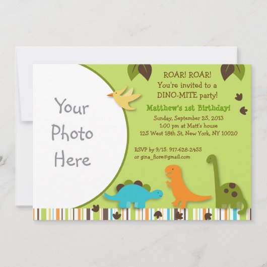 Lil Dino Dinosaur Boy Foto Birthday Invitations Kaart (Voorkant)