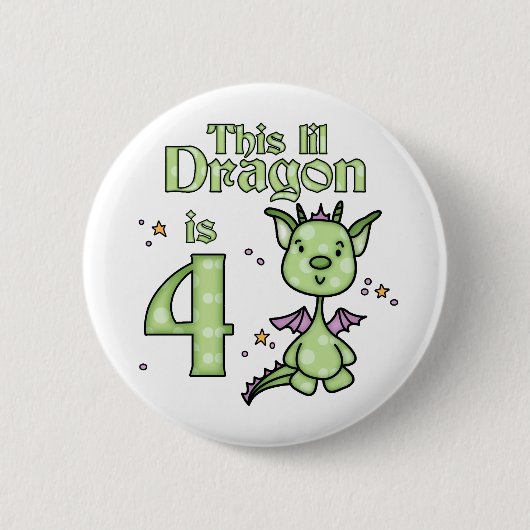 Lil Dragon 4th Birthday Ronde Button 5,7 Cm (Voorkant)