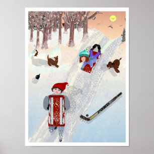 Lil & Ed plezier in de sneeuw LeeMarie's Tekening Poster