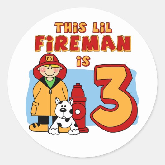 Lil Fireman 3rd Birthday Ronde Sticker (Voorkant)