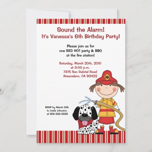 Lil Firetruck 5 x 7 Fire Fighter Birthday Invite Kaart (Voorkant)