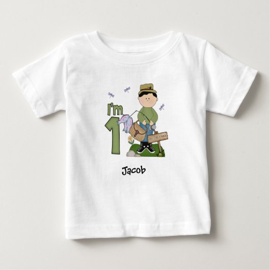 Lil Fishingman 1e Verjaardag Baby T-shirt (Voorkant)