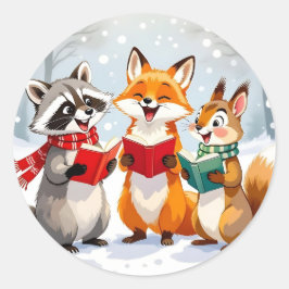 Lil Forest Dieren zingen kerstliederen Ronde Sticker