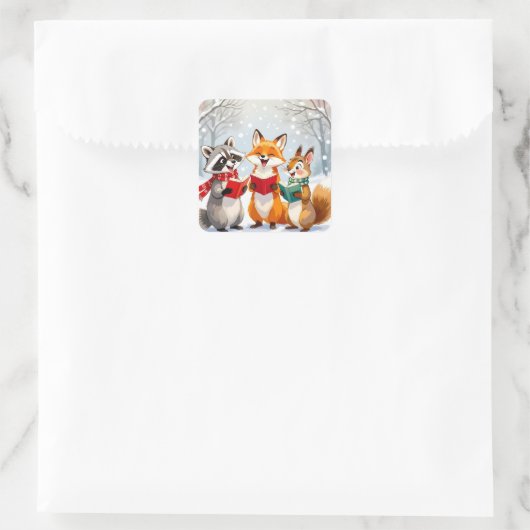 Lil Forest Dieren zingen kerstliederen Vierkante Sticker (Tas)