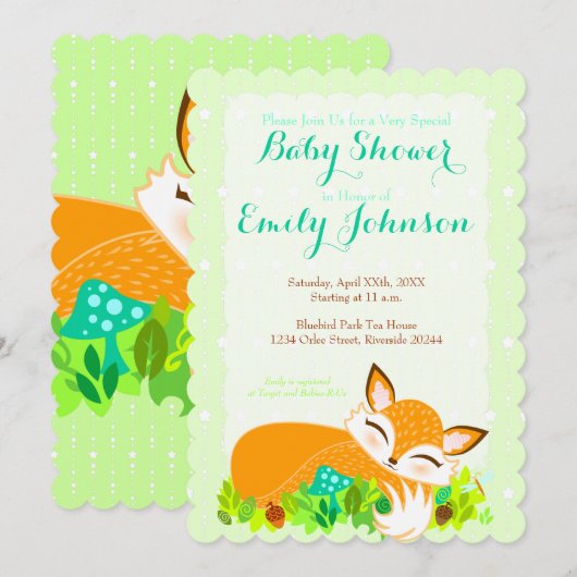 Lil Foxie Cub - Custom Baby Shower Invitations Kaart (Voorkant / Achterkant)