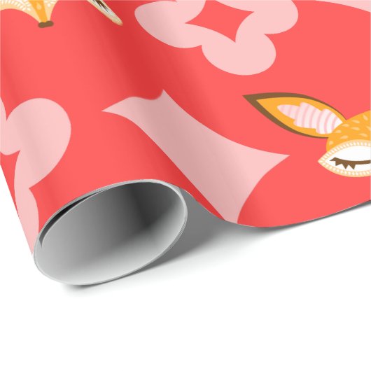Lil Foxie - Cute Girly Fox Pattern Wrapping Paper Cadeaupapier (Rol Hoek)