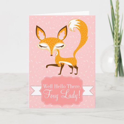 Lil Foxie - Roze "Foxy Lady" Custom Wenskaart Feestdagen Kaart (Voorkant)