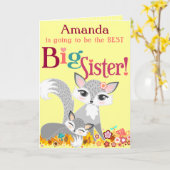 Lil Foxies Big Sister - Aangepast Wenskaart Kaart (Gele Bloem)