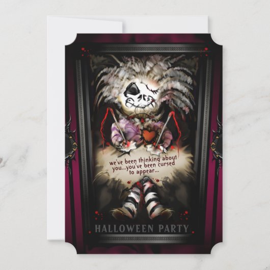 Lil Girly Voodoo Doll Halloween Party Invitation Kaart (Voorkant)