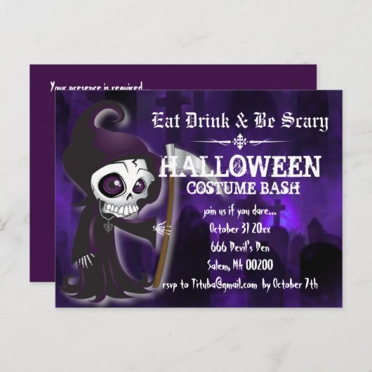 Lil' Grim Halloween Party Nodig Briefkaart uit (Voorkant / Achterkant)