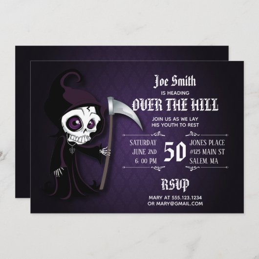 Lil' Grim Over the Hill Party Invitation Kaart (Voorkant / Achterkant)