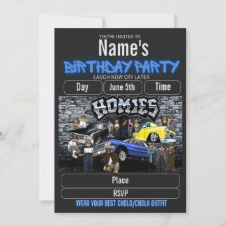Lil Homies Birthday Invitation, Cholo 90s Theme  Kaart