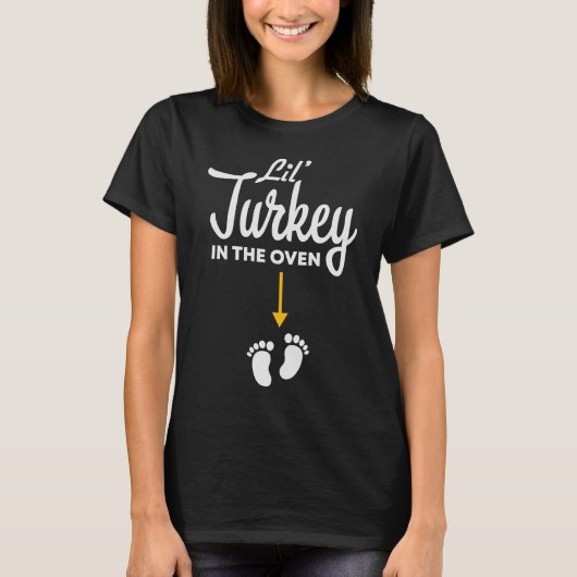 Lil’ kalkoen in de ovenzwangerschap Thanksgiving T-shirt (Voorkant)