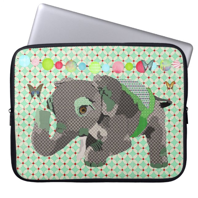 Lil' Lucky Elephant Green Computer Sleeve (Voorkant)
