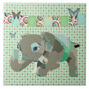 Lil Lucky Elephant Green Tile Tegeltje